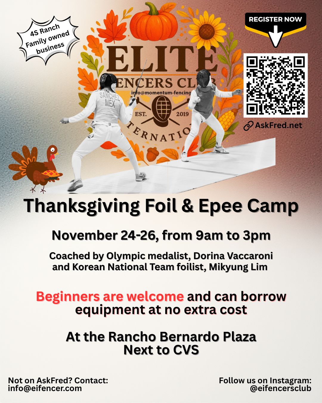 Thanksgiving Camp 2025 at Elite International Fencers Club in Rancho Bernardo, CA